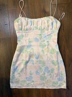 SABO- whimsical Pastel Patterned Mini Dress with Spaghetti Straps
